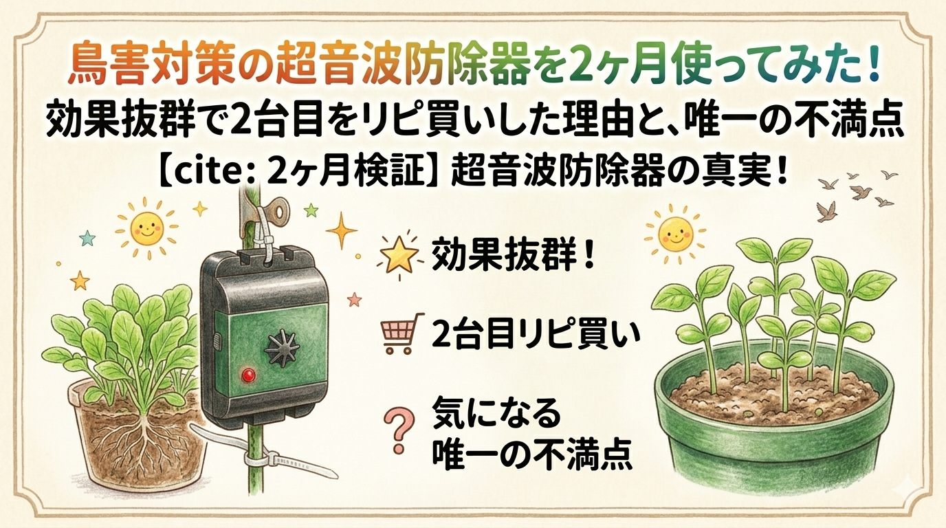 鳥害対策の超音波防除器を2ヶ月使ってみた！効果抜群で2台目をリピ買いした理由と、唯一の不満点